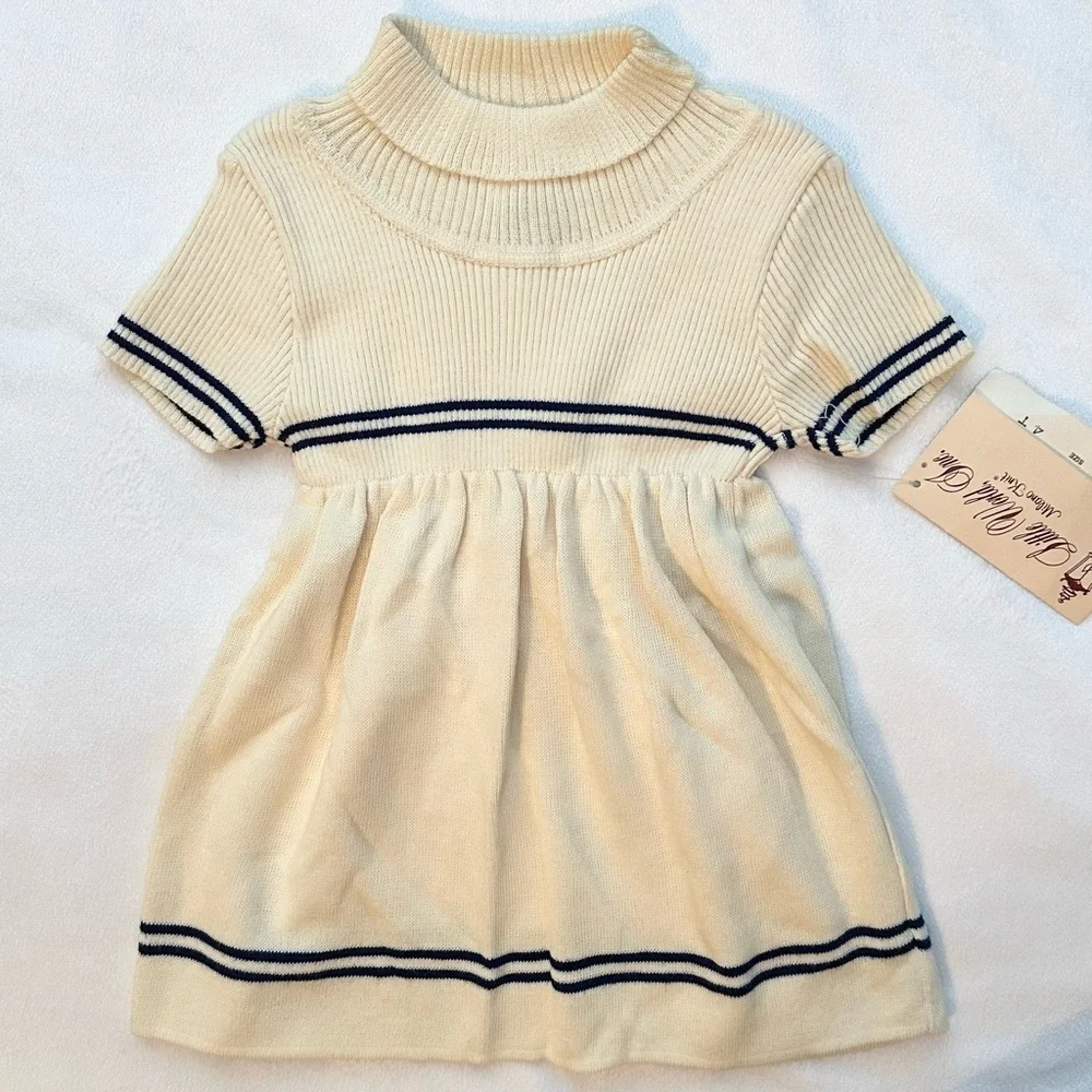 Vintage NWT Little World Milano Knit Turtleneck Dress 4T Toddler Girls Ivory